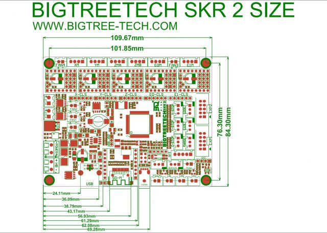 Габаритные и монтажные размеры платы Bigtreetech SKR 2